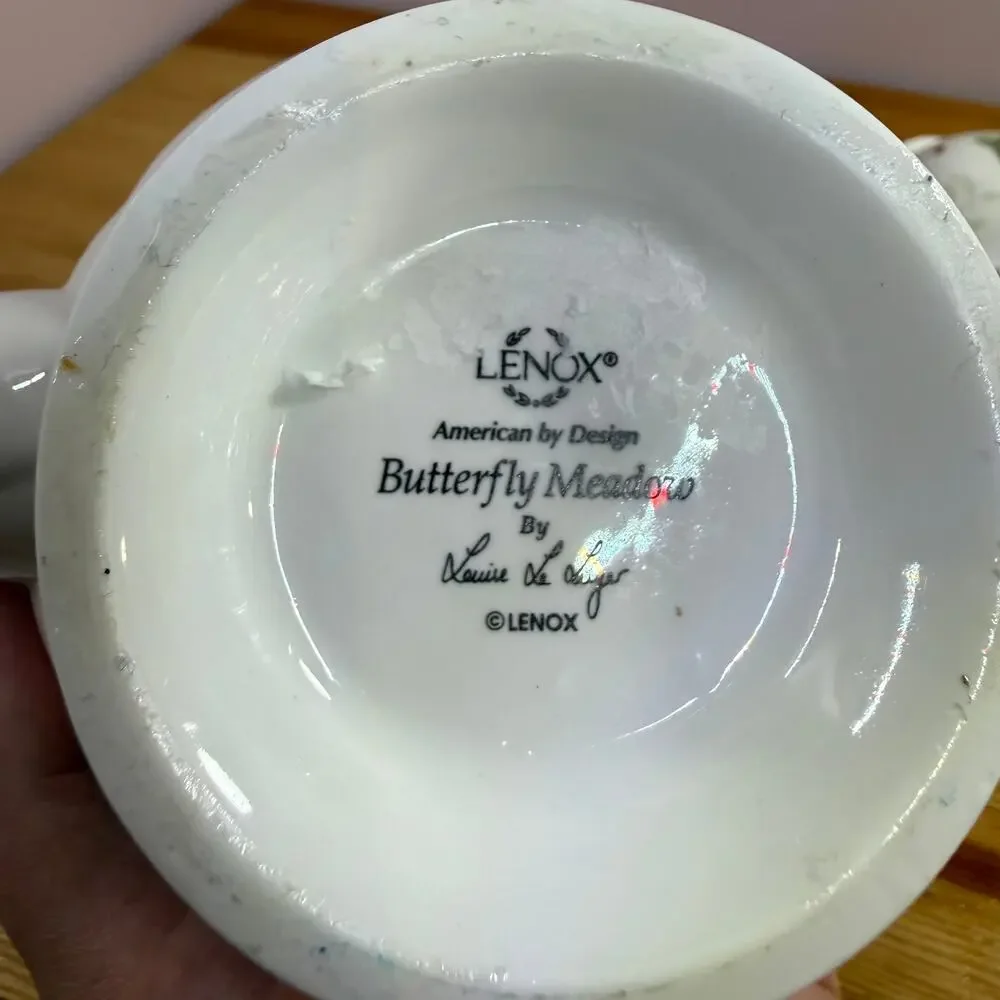 Lenox Butterfly Meadow 3 Pc Tea Set Teapot Creamer Sugar Bowl Floral